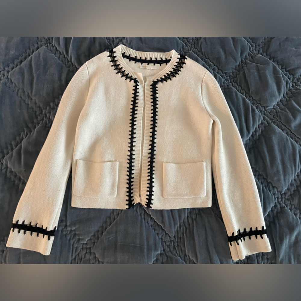 Maje Cream Knit Jacket with Black Embroidery